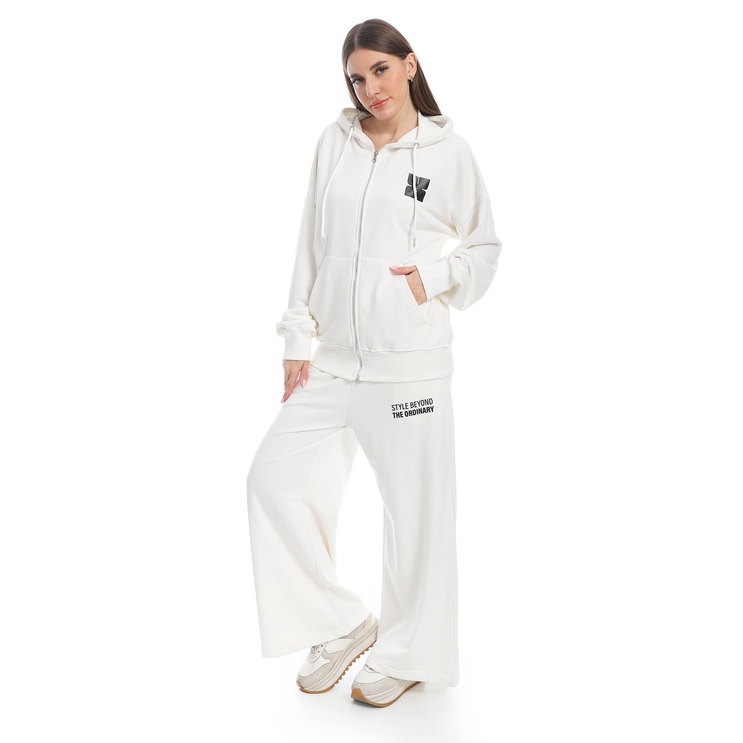 Tracksuit Set Zip Up Hoodie and Wide Leg Sweatpants