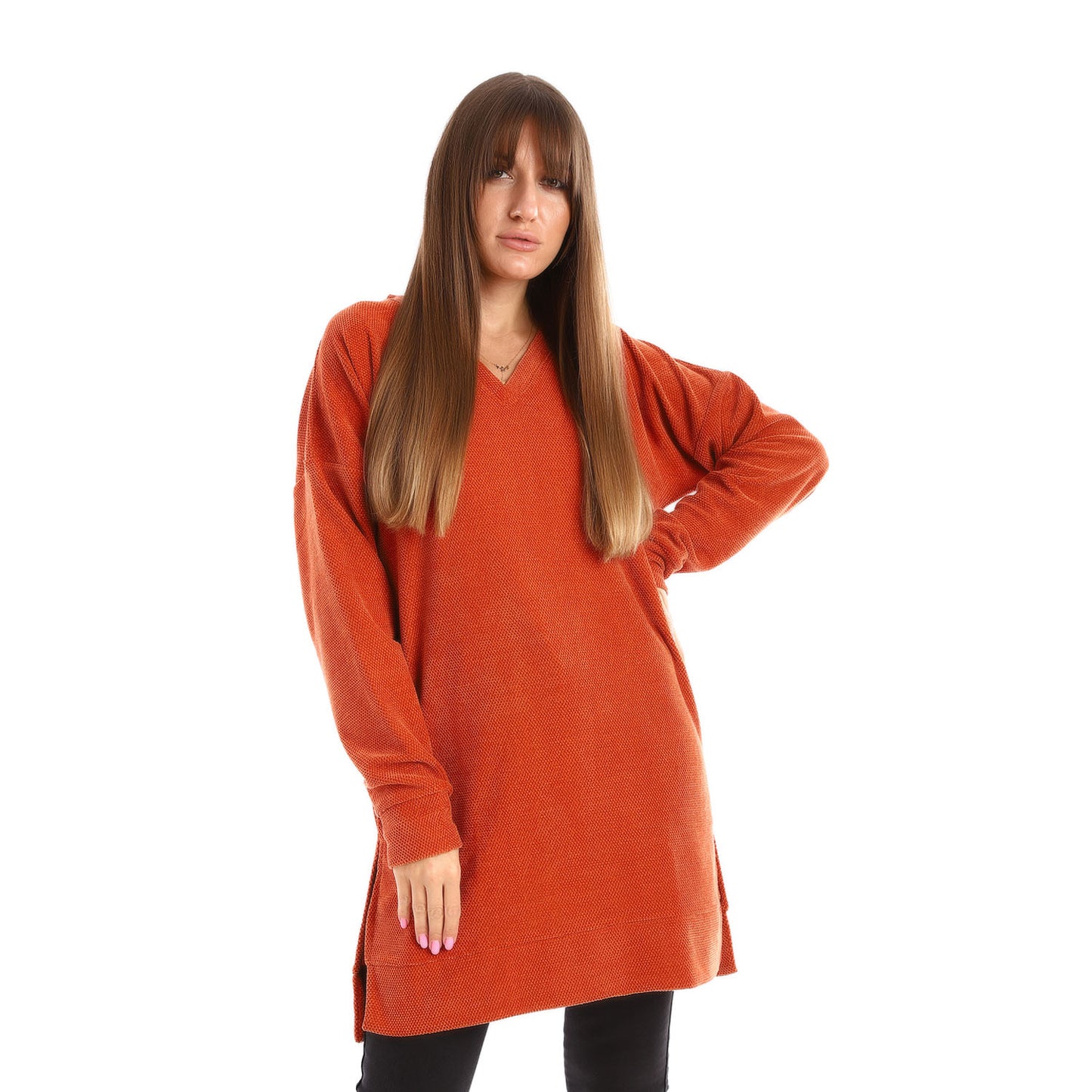Velour Knitted Long Sweatshirt
