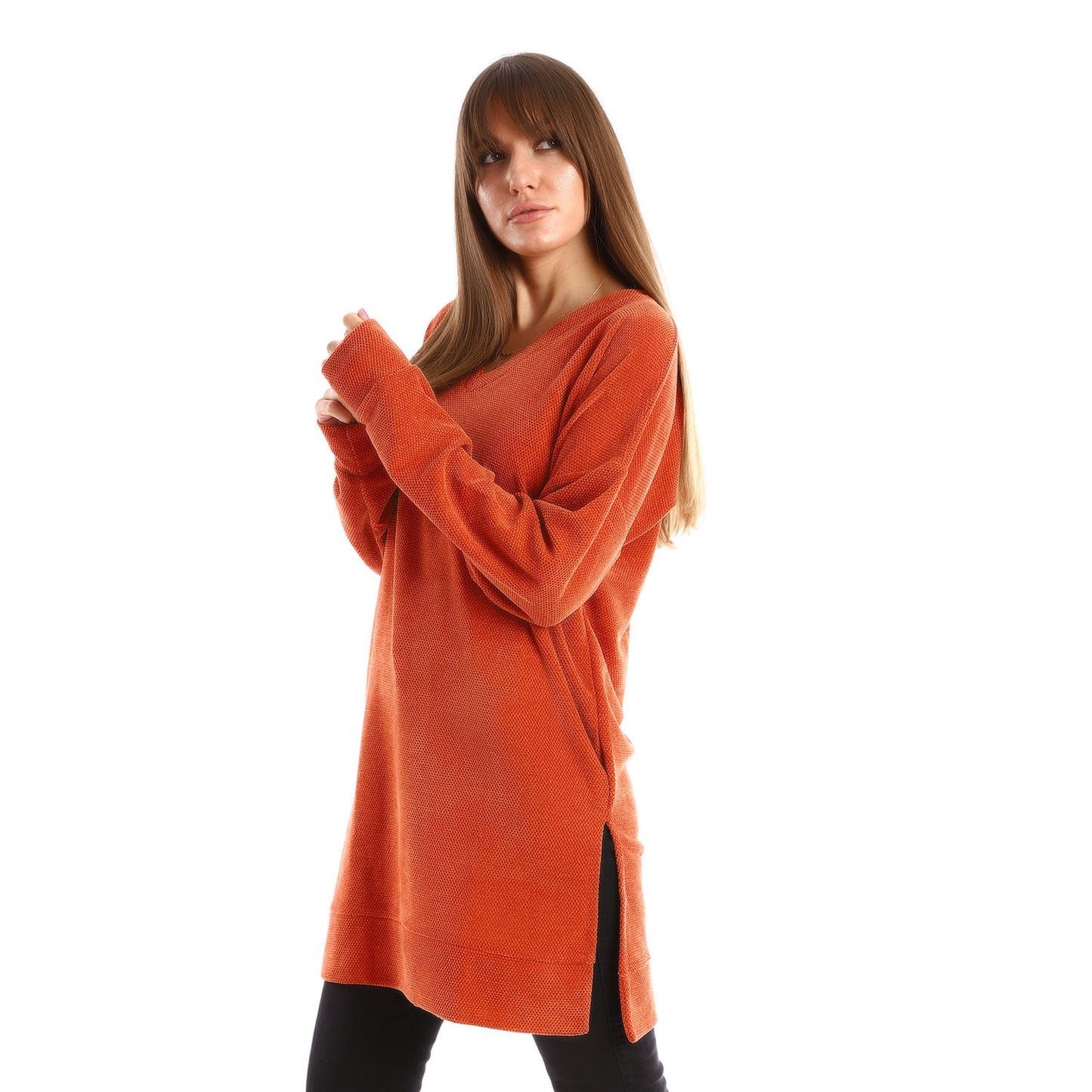 Velour Knitted Long Sweatshirt