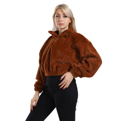 Furry Cropped Zipped Fleece Jacket