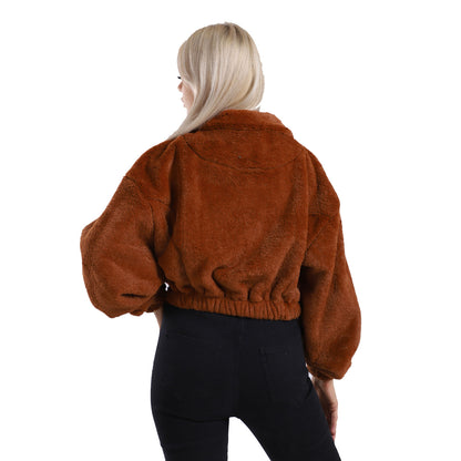 Furry Cropped Zipped Fleece Jacket