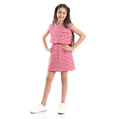 Kady Girls Cap Sleeves Elastic Waist Striped Dress