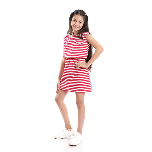 Kady Girls Cap Sleeves Elastic Waist Striped Dress