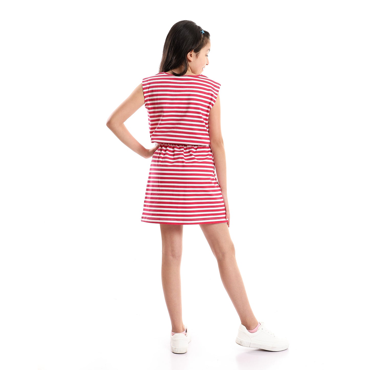 Kady Girls Cap Sleeves Elastic Waist Striped Dress
