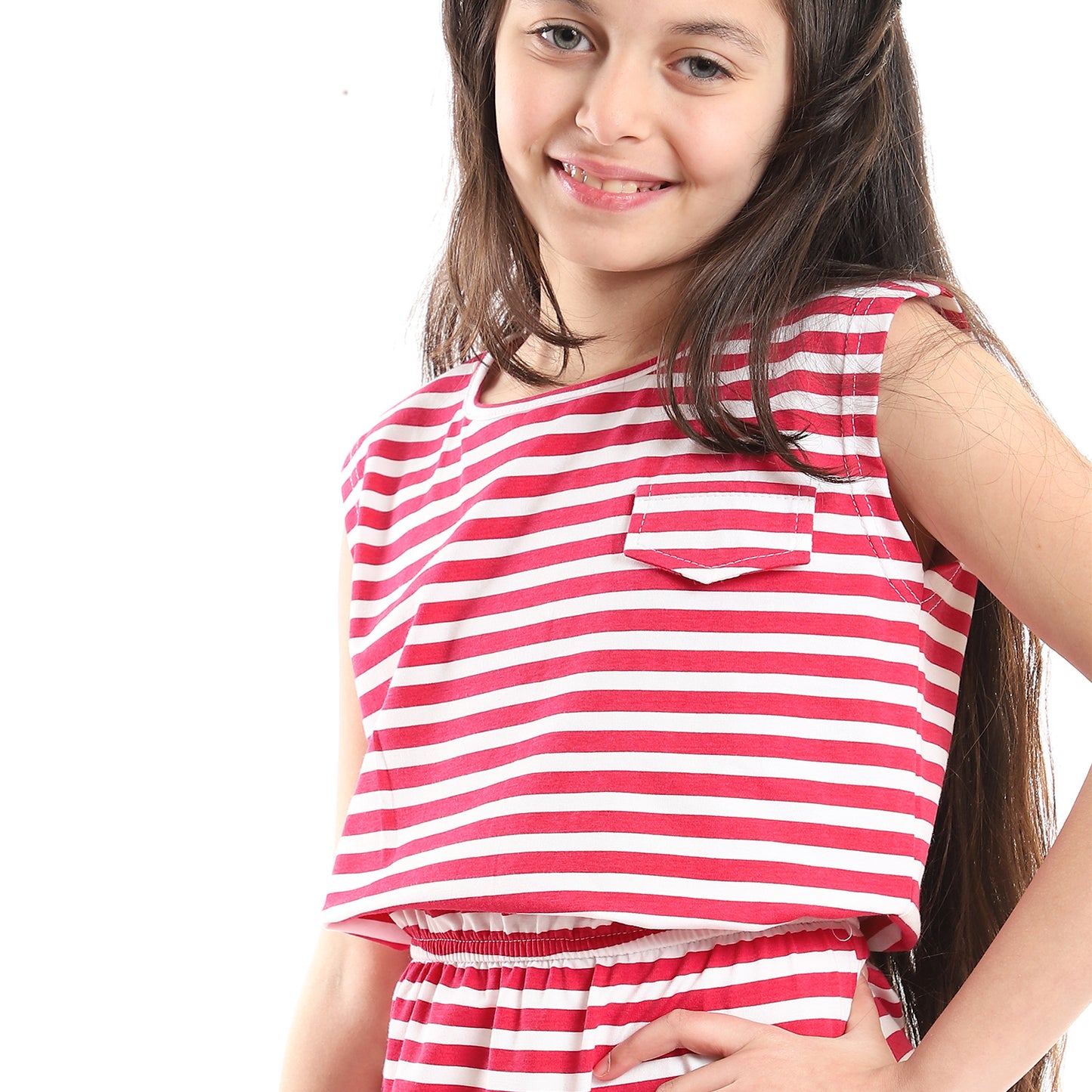 Kady Girls Cap Sleeves Elastic Waist Striped Dress