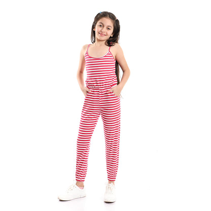 Kady Elastic Waist Spaghetti Sleeves Girls Jumpsuit