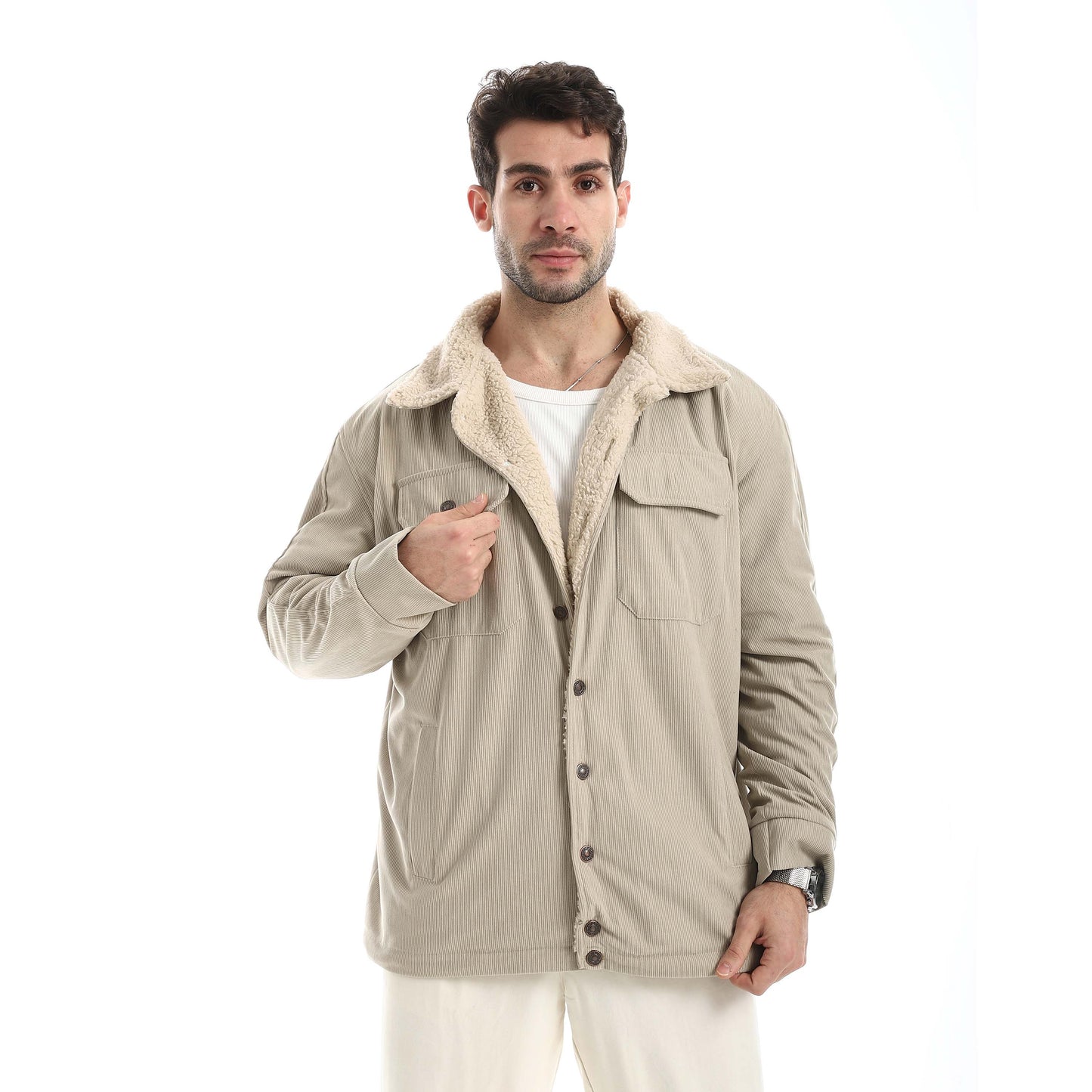 Plush jacket with buttons