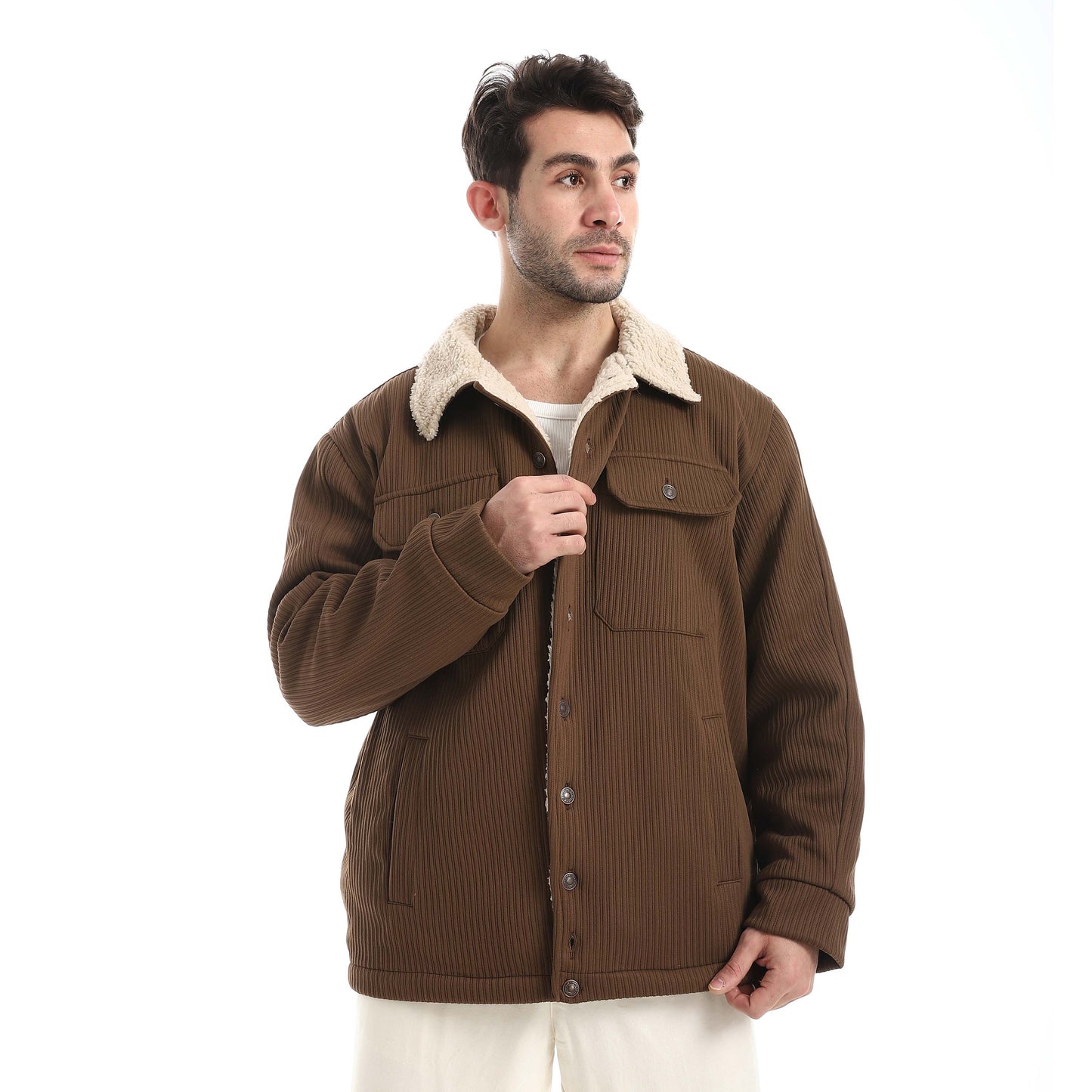 Plush jacket with buttons