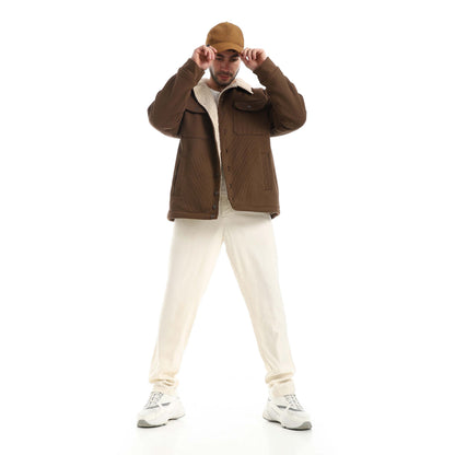 Plush jacket with buttons