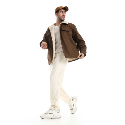 Plush jacket with buttons