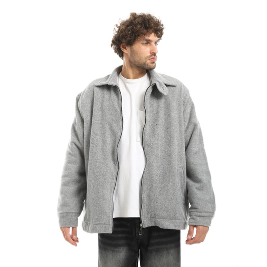 Plush jacket with zipper