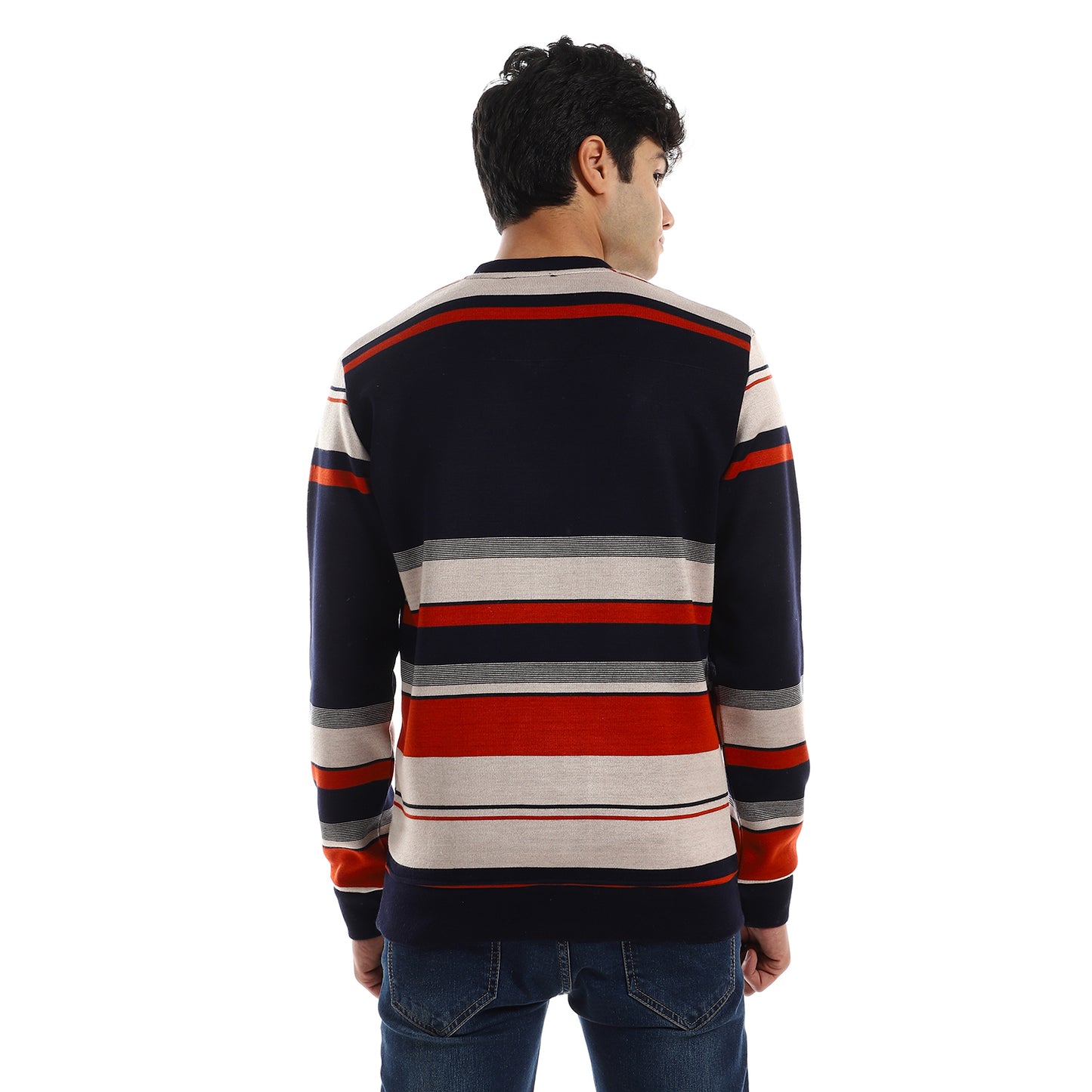 Striped V-Neck Fleeced Pullover