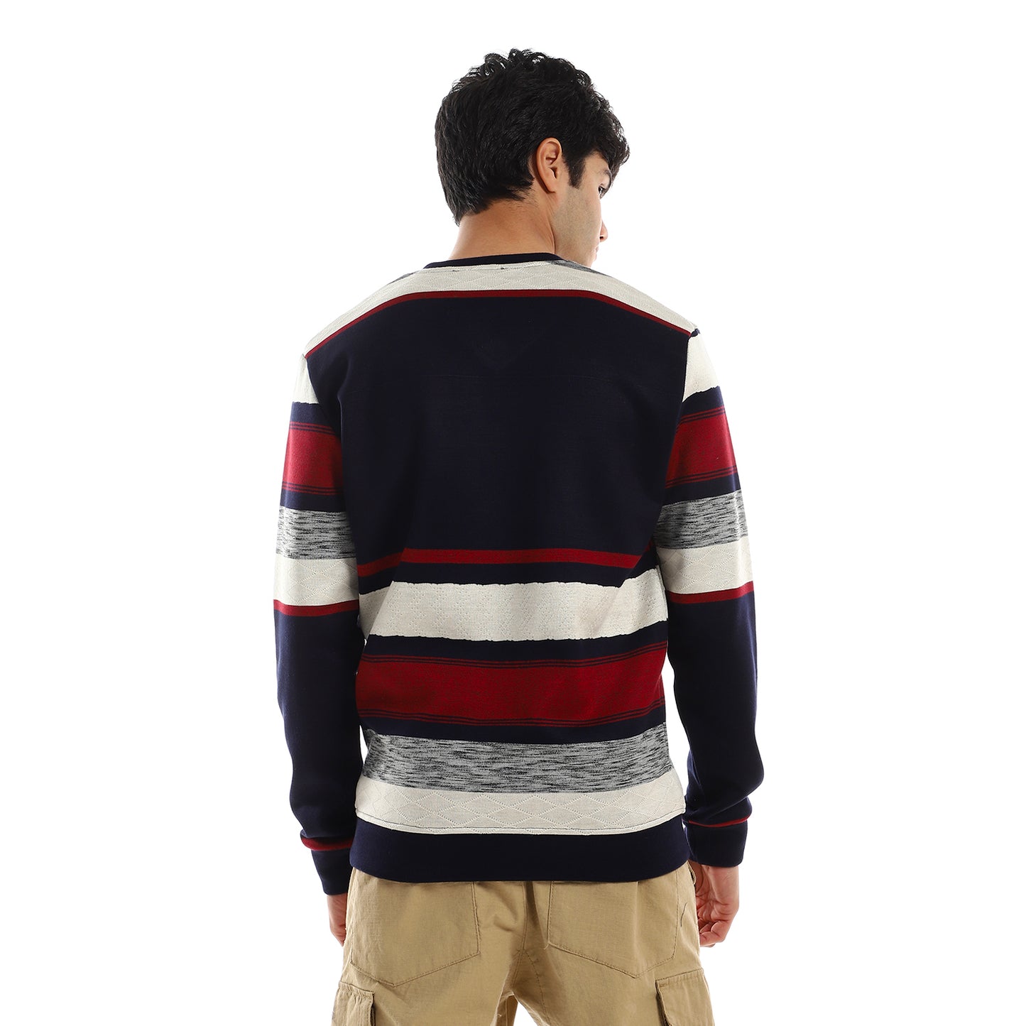 Striped V-Neck Fleeced Pullover