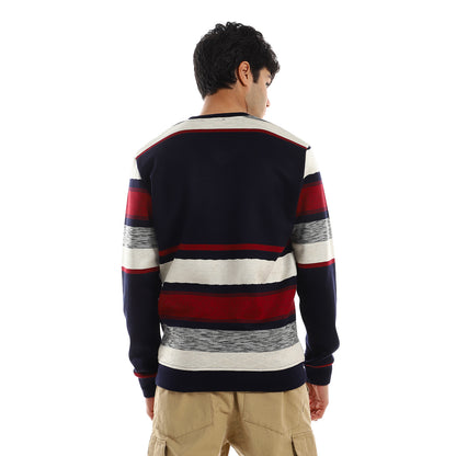 Striped V-Neck Fleeced Pullover
