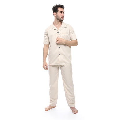 Off Cliff Turn Down Collar Elastic Waist Pajama Set men