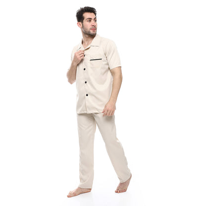 Off Cliff Turn Down Collar Elastic Waist Pajama Set men
