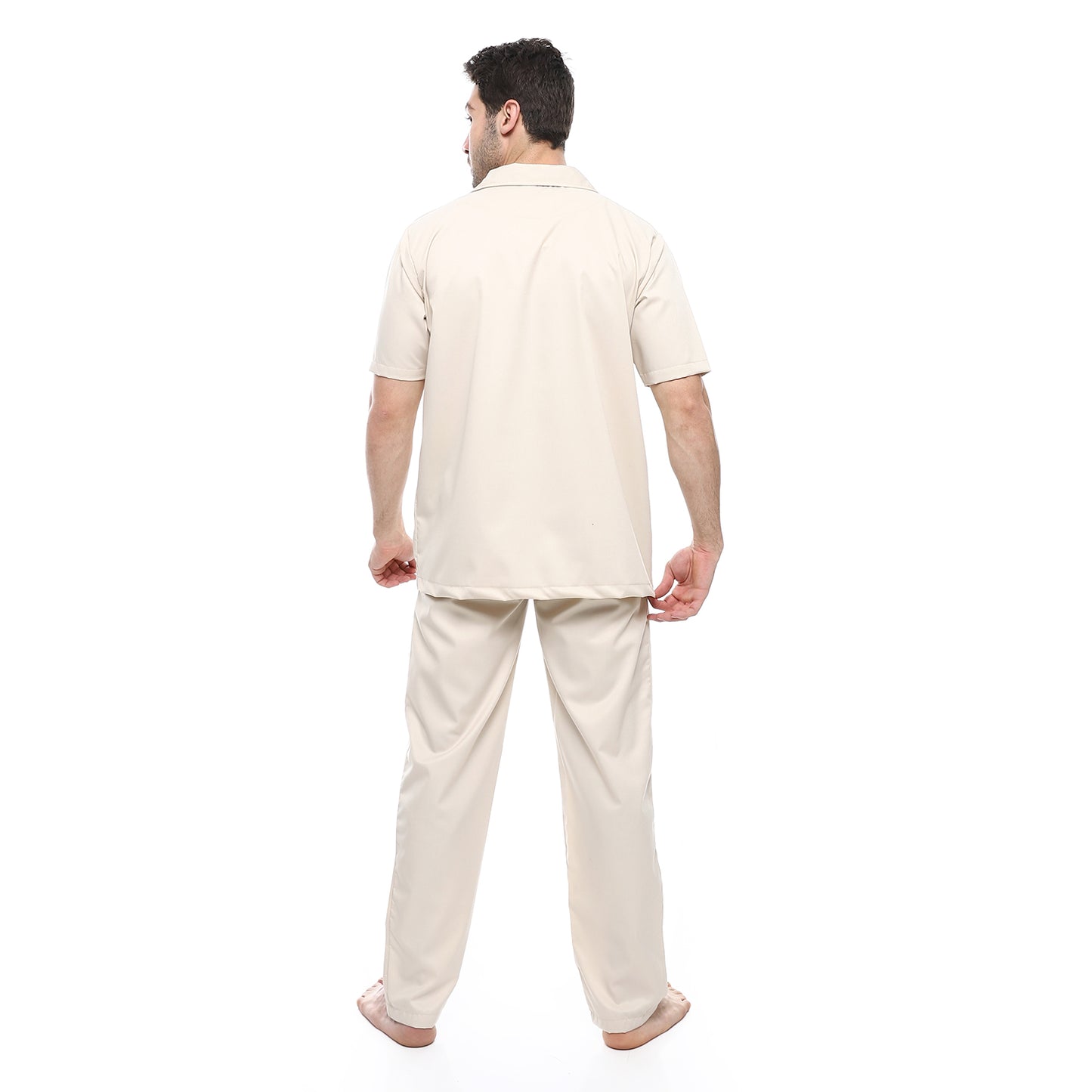 Off Cliff Turn Down Collar Elastic Waist Pajama Set men