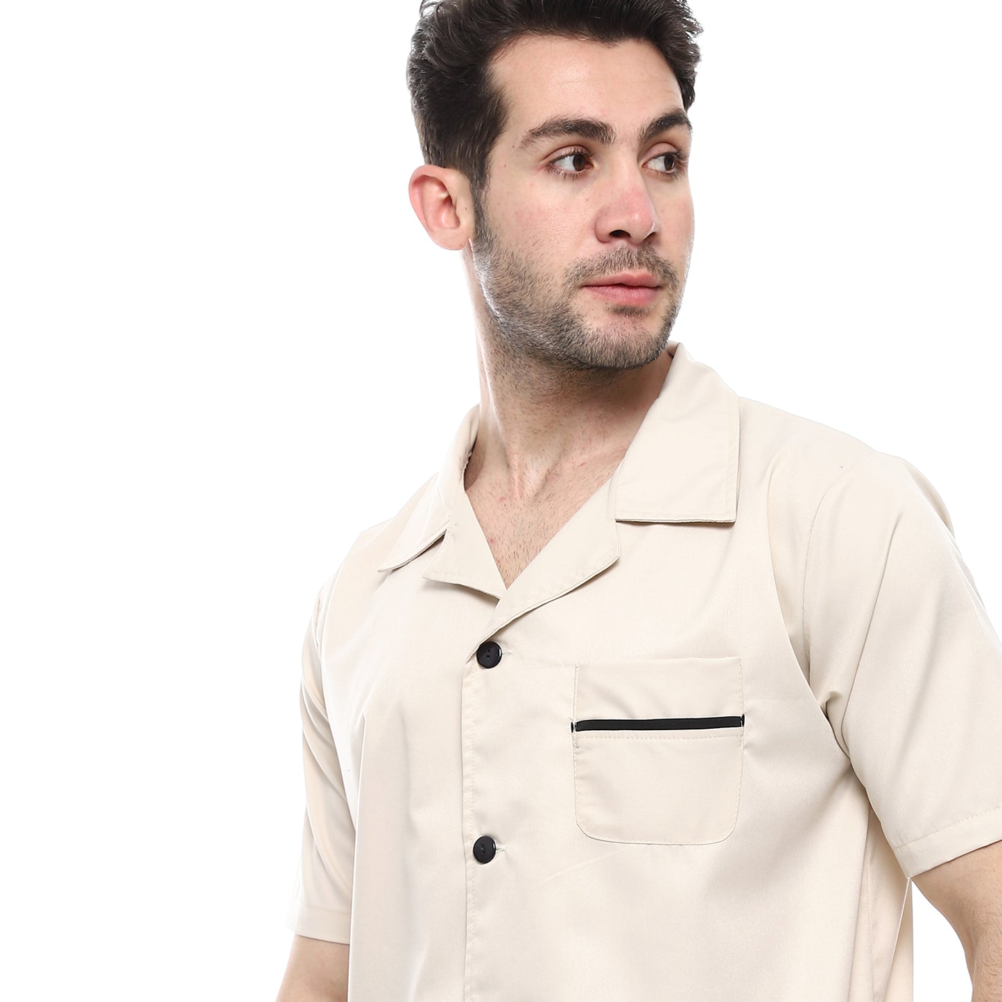 Off Cliff Turn Down Collar Elastic Waist Pajama Set men