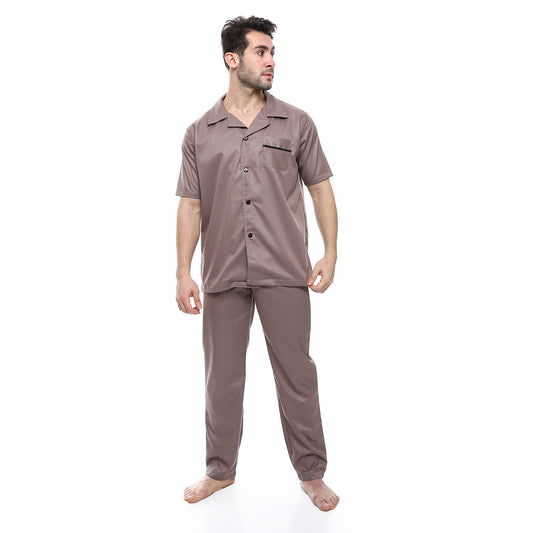 Off Cliff Turn Down Collar Elastic Waist Pajama Set men