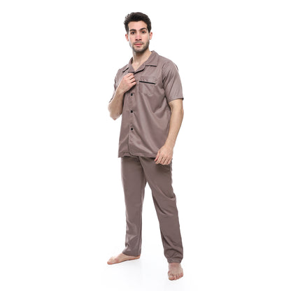 Off Cliff Turn Down Collar Elastic Waist Pajama Set men