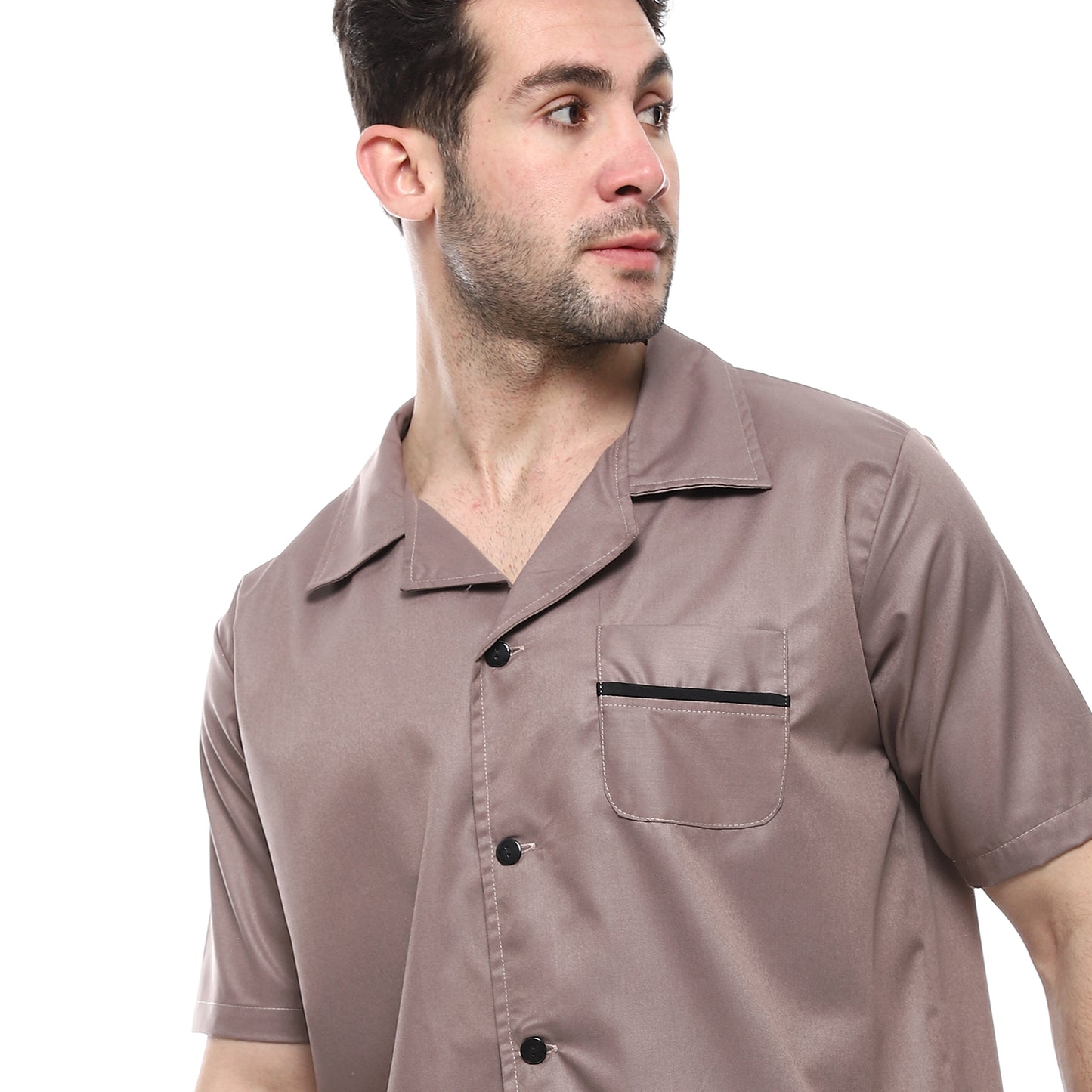 Off Cliff Turn Down Collar Elastic Waist Pajama Set men