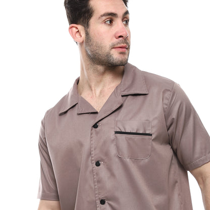 Off Cliff Turn Down Collar Elastic Waist Pajama Set men