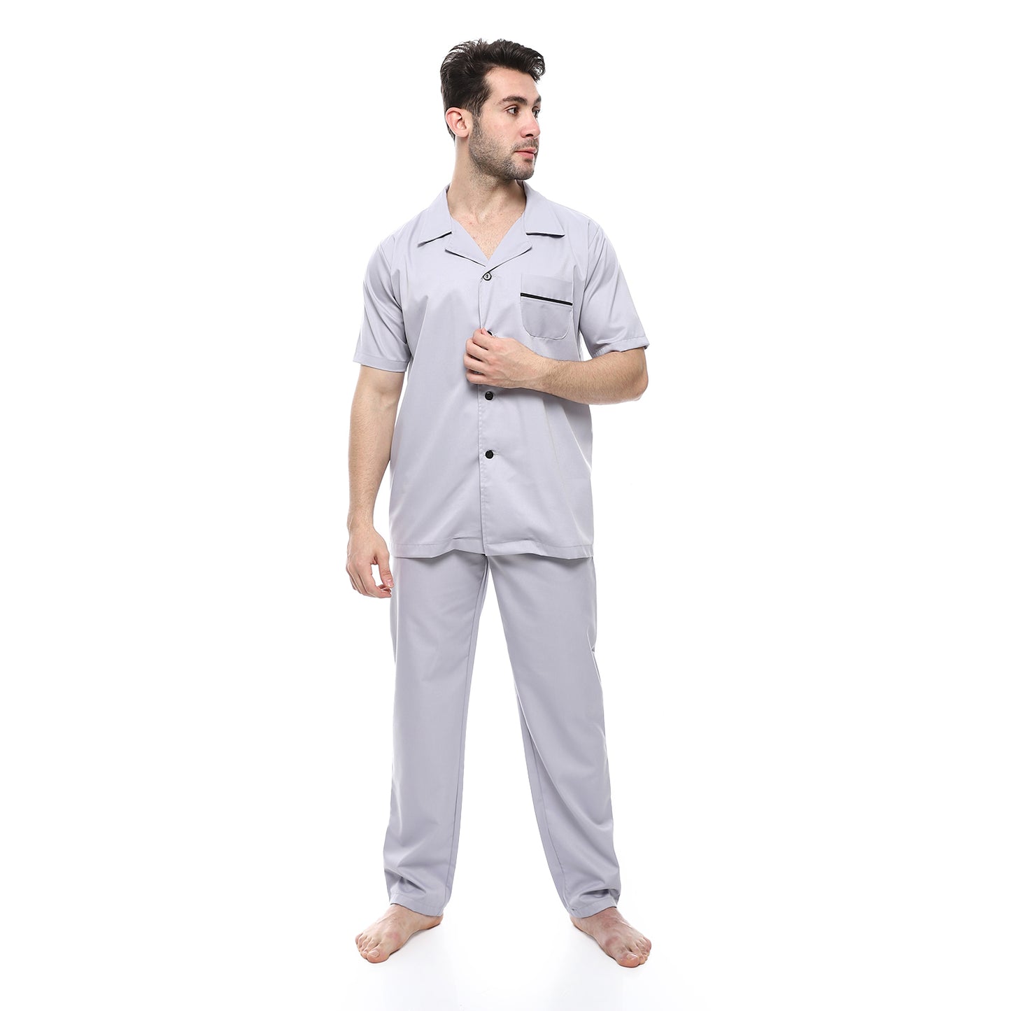 Off Cliff Turn Down Collar Elastic Waist Pajama Set men