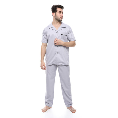 Off Cliff Turn Down Collar Elastic Waist Pajama Set men