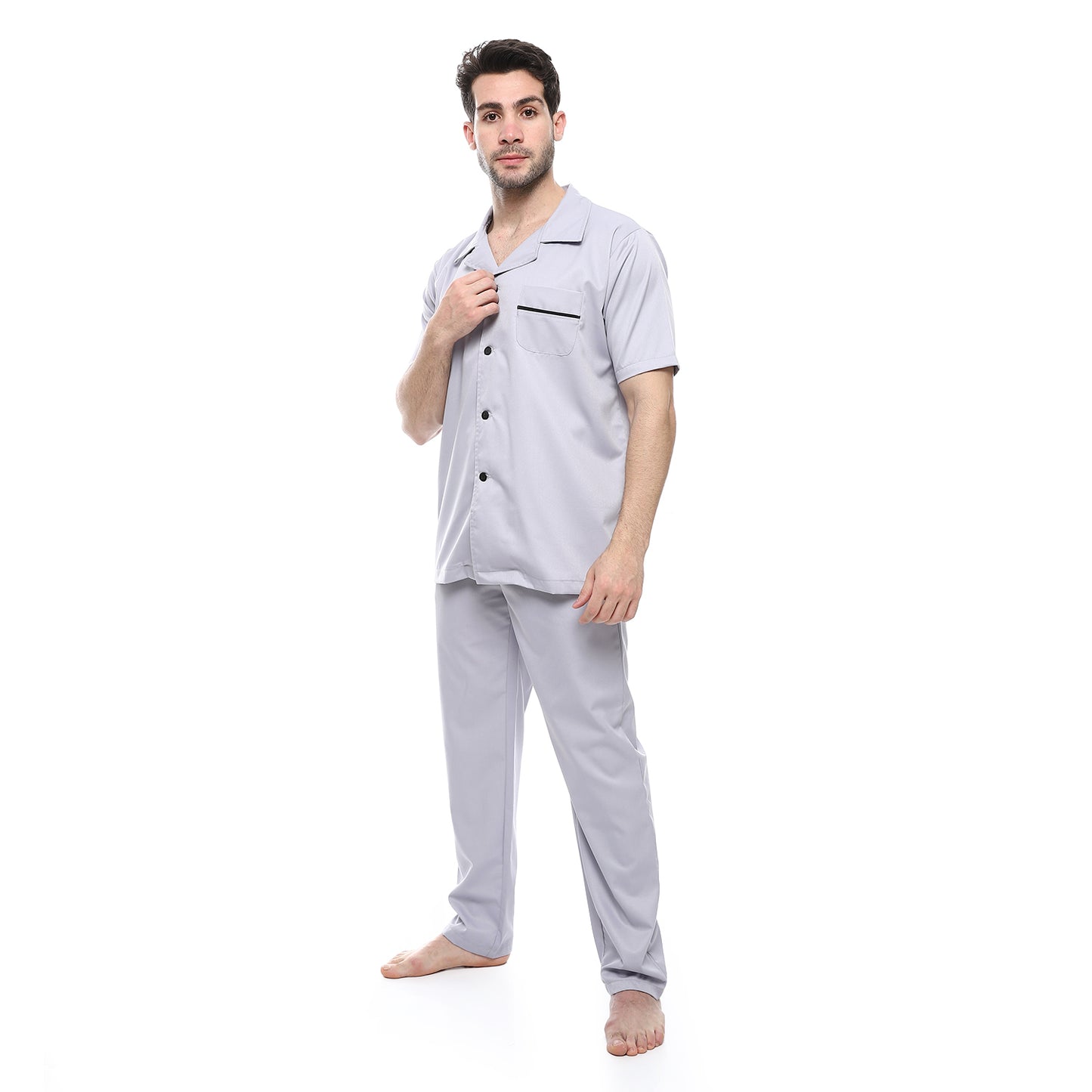 Off Cliff Turn Down Collar Elastic Waist Pajama Set men