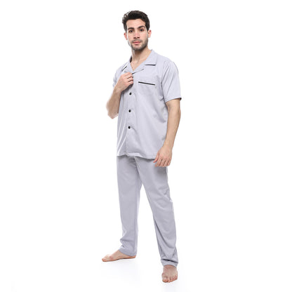 Off Cliff Turn Down Collar Elastic Waist Pajama Set men