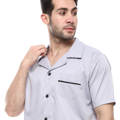 Off Cliff Turn Down Collar Elastic Waist Pajama Set men