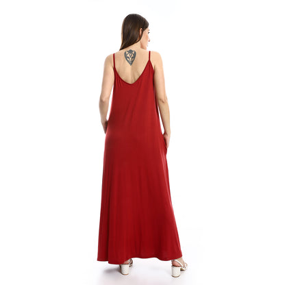 فستان جميلا الطويل بأشرطة رفيعة وجيوب جانبية للنساء