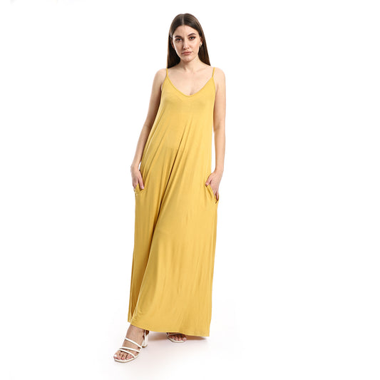 Jamila Spaghetti Strap Long Dress With Side Pockets women