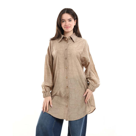 قميص تونيك بأزرار كبيرة الحجم