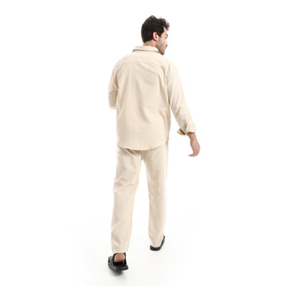 طقم بنطلون سادة بأكمام طويلة وكاجوال