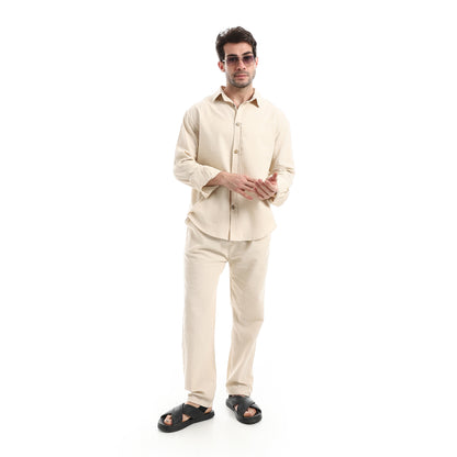 طقم بنطلون سادة بأكمام طويلة وكاجوال