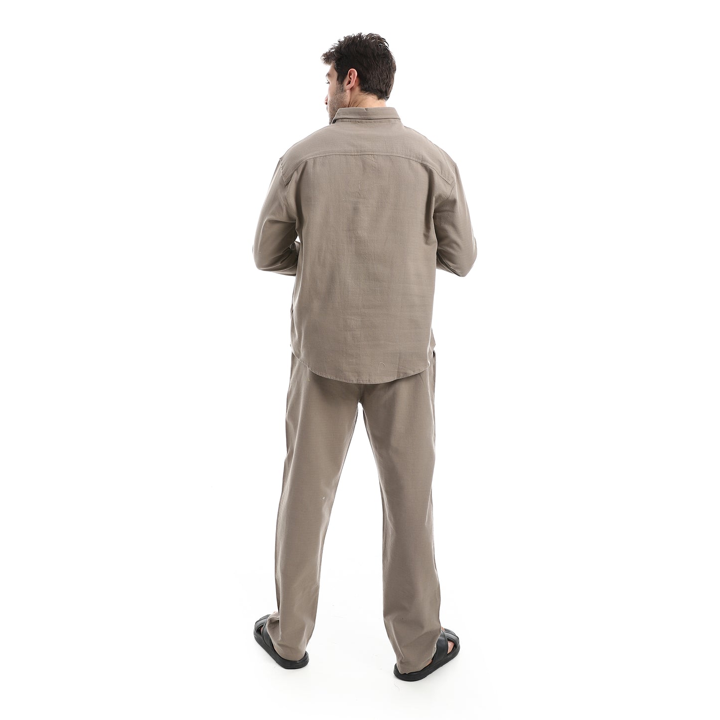 طقم بنطلون سادة بأكمام طويلة وكاجوال