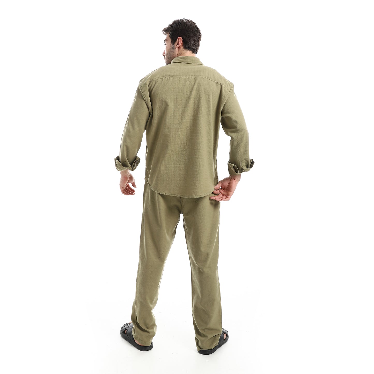 طقم بنطلون سادة بأكمام طويلة وكاجوال