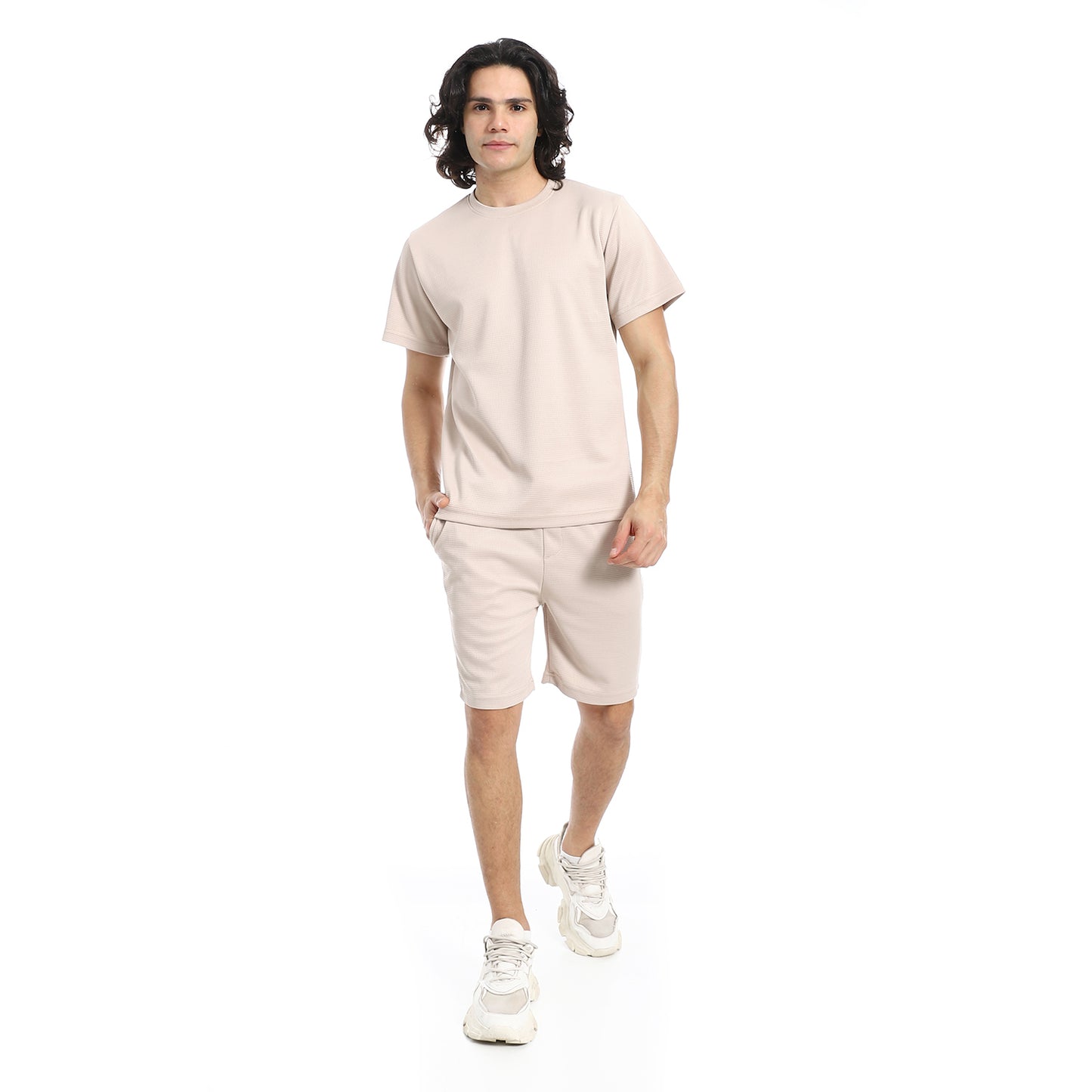 Pique Pattern Slip On T Shirt And Shorts Set