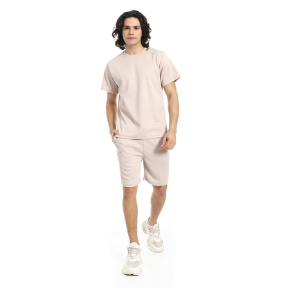 Pique Pattern Slip On T Shirt And Shorts Set