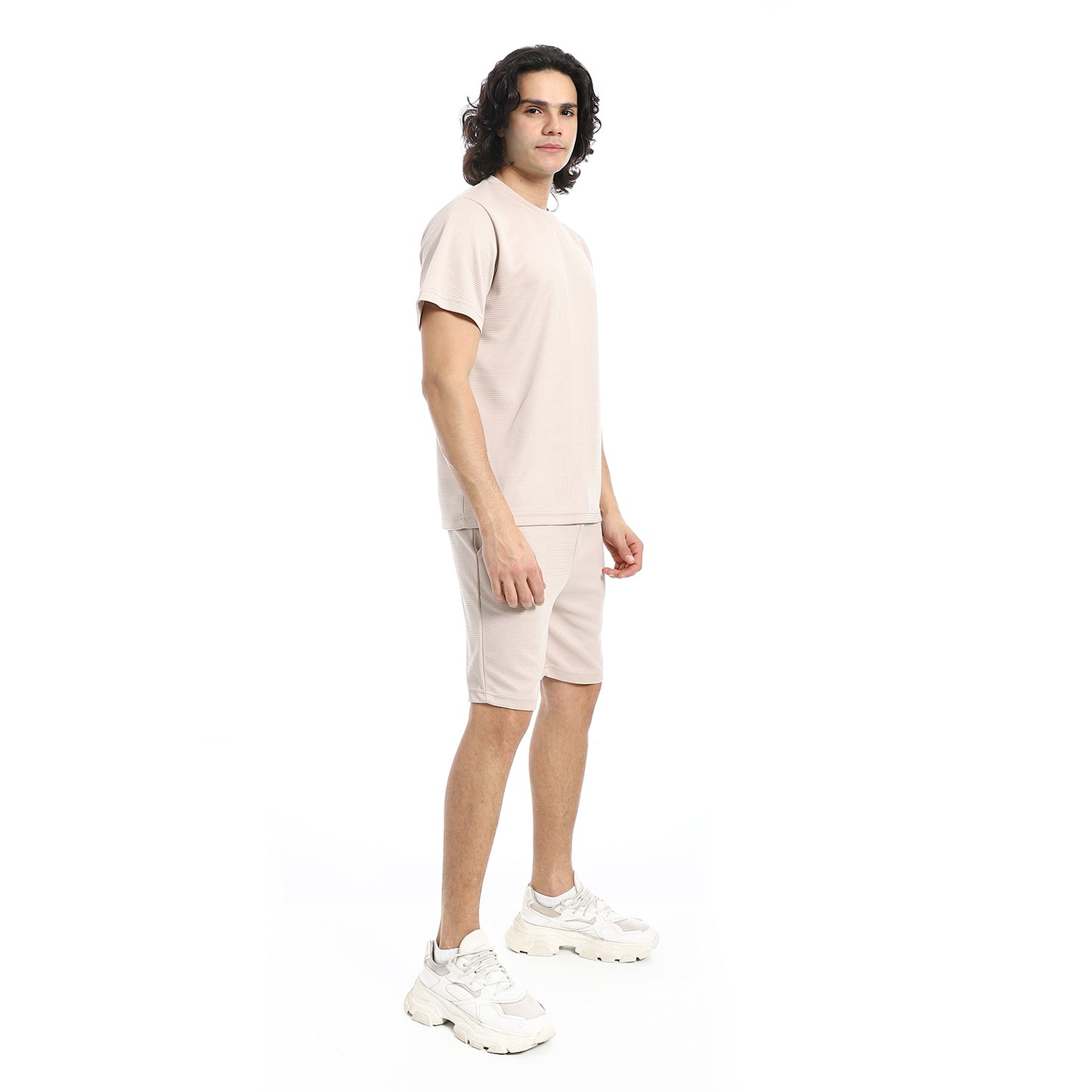 Pique Pattern Slip On T Shirt And Shorts Set