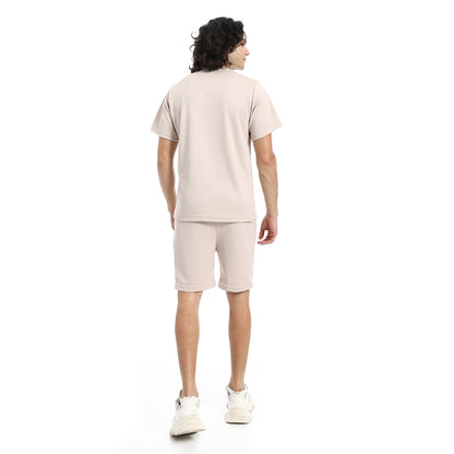 Pique Pattern Slip On T Shirt And Shorts Set