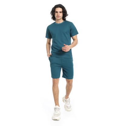 Pique Pattern Slip On T Shirt And Shorts Set