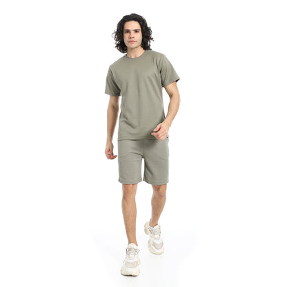 Pique Pattern Slip On T Shirt And Shorts Set