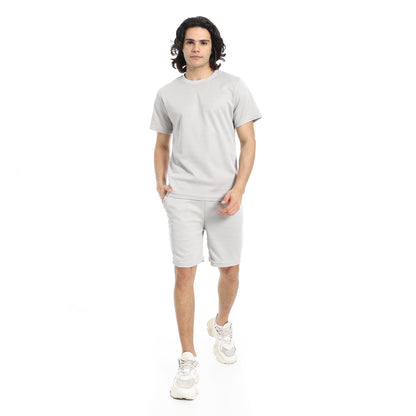 Pique Pattern Slip On T Shirt And Shorts Set