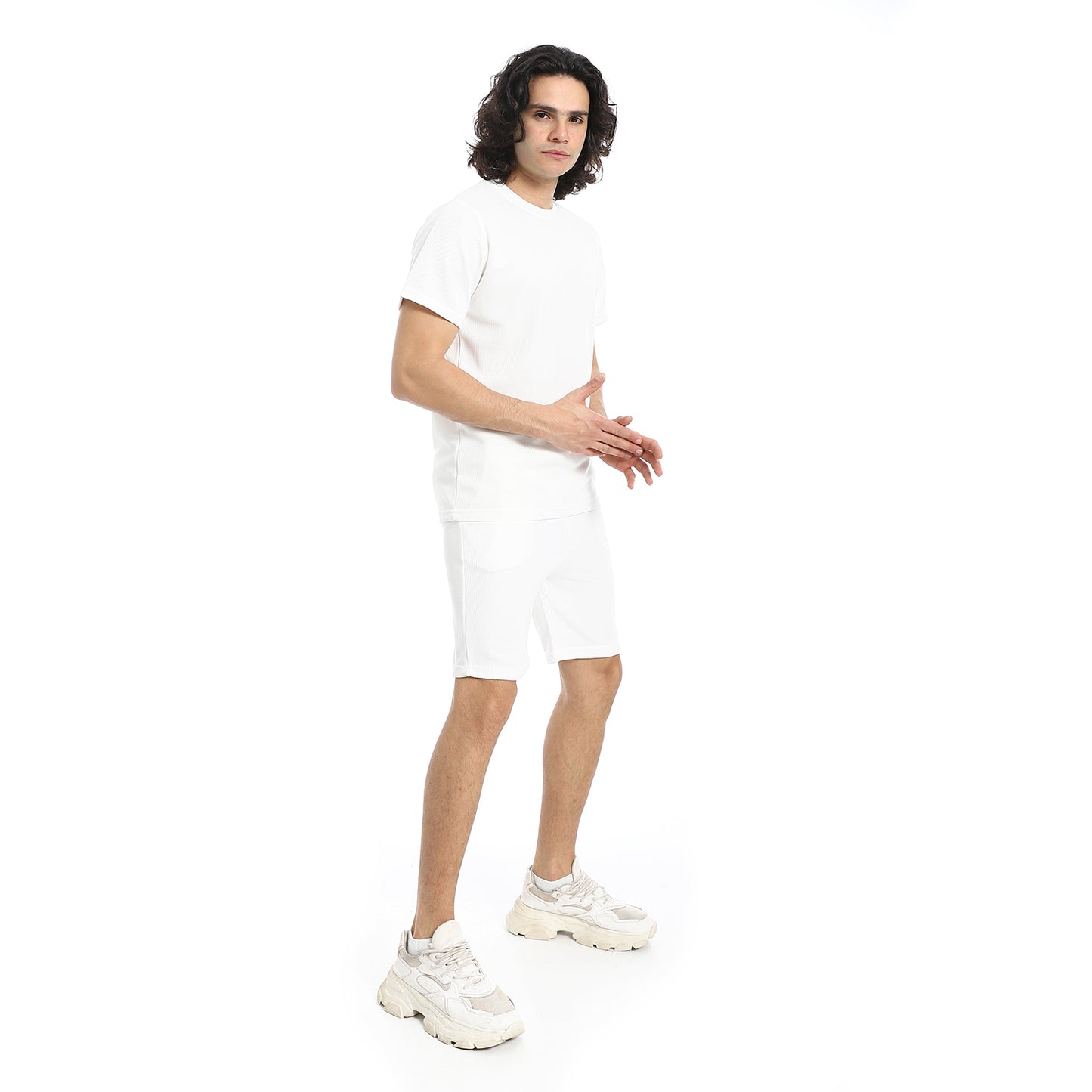 Pique Pattern Slip On T Shirt And Shorts Set