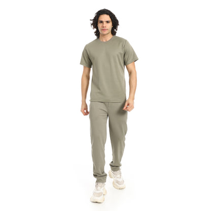 Short Sleeves Slip On T-Shirt and Pants Set