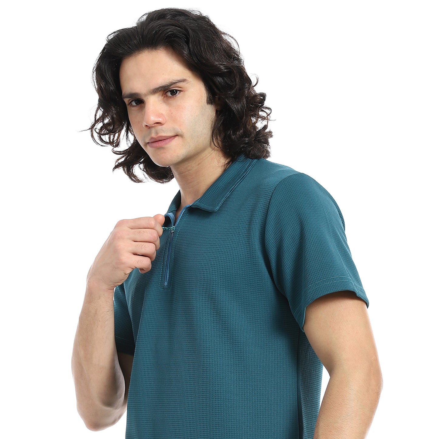 White Turn Down Collar Zipped T-Shirt and Shorts Set
