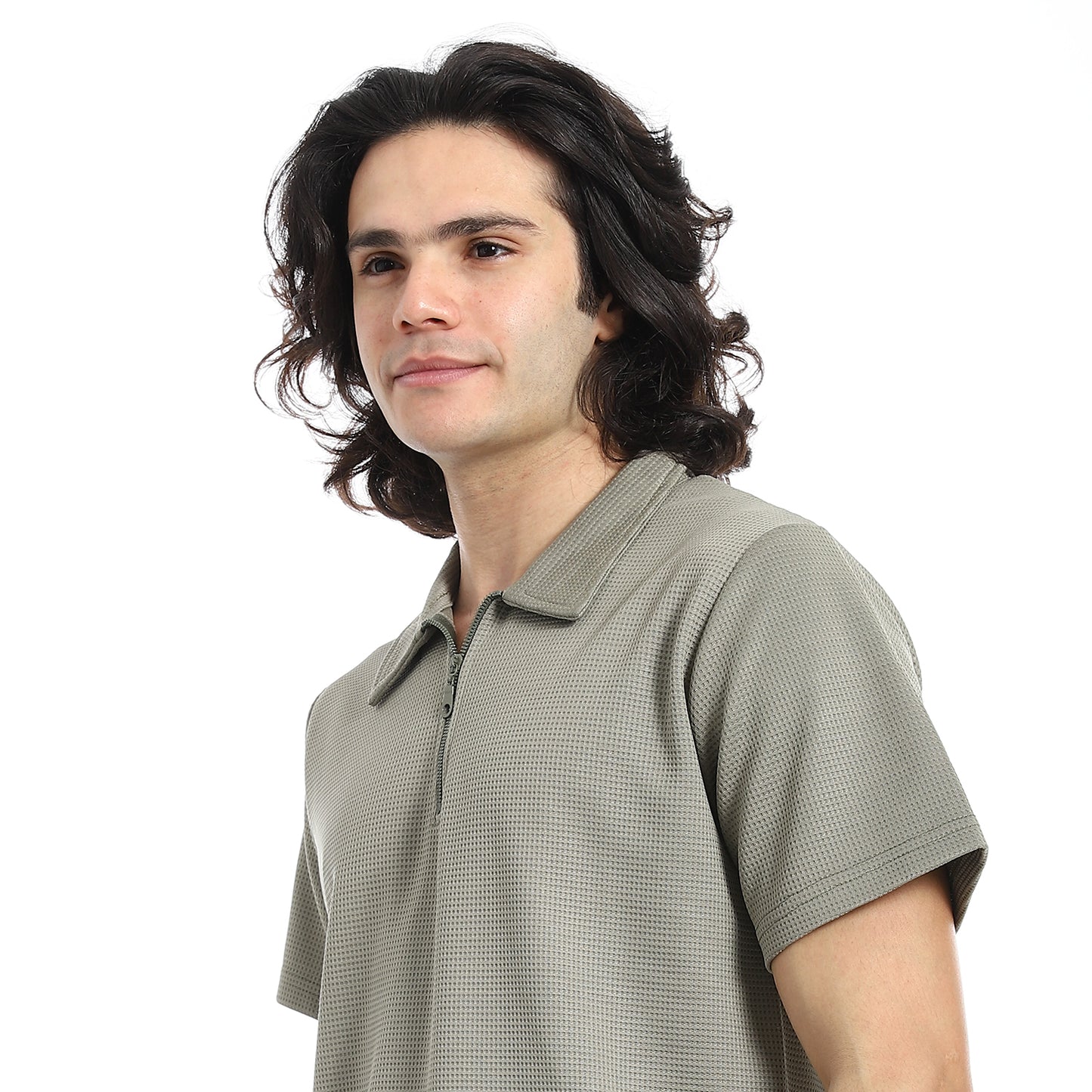 White Turn Down Collar Zipped T-Shirt and Shorts Set