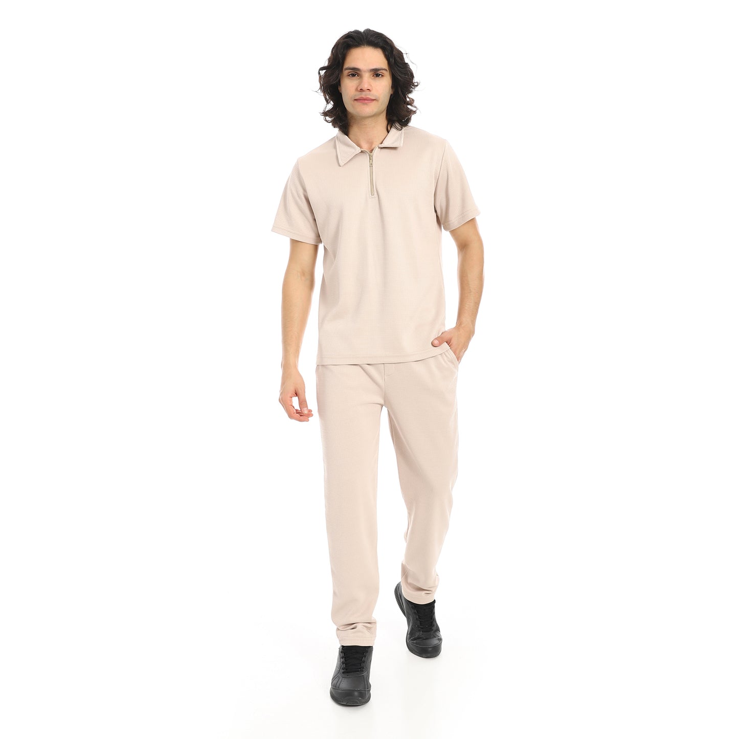 Turn Down Collar Pique T Shirt and Pants Set